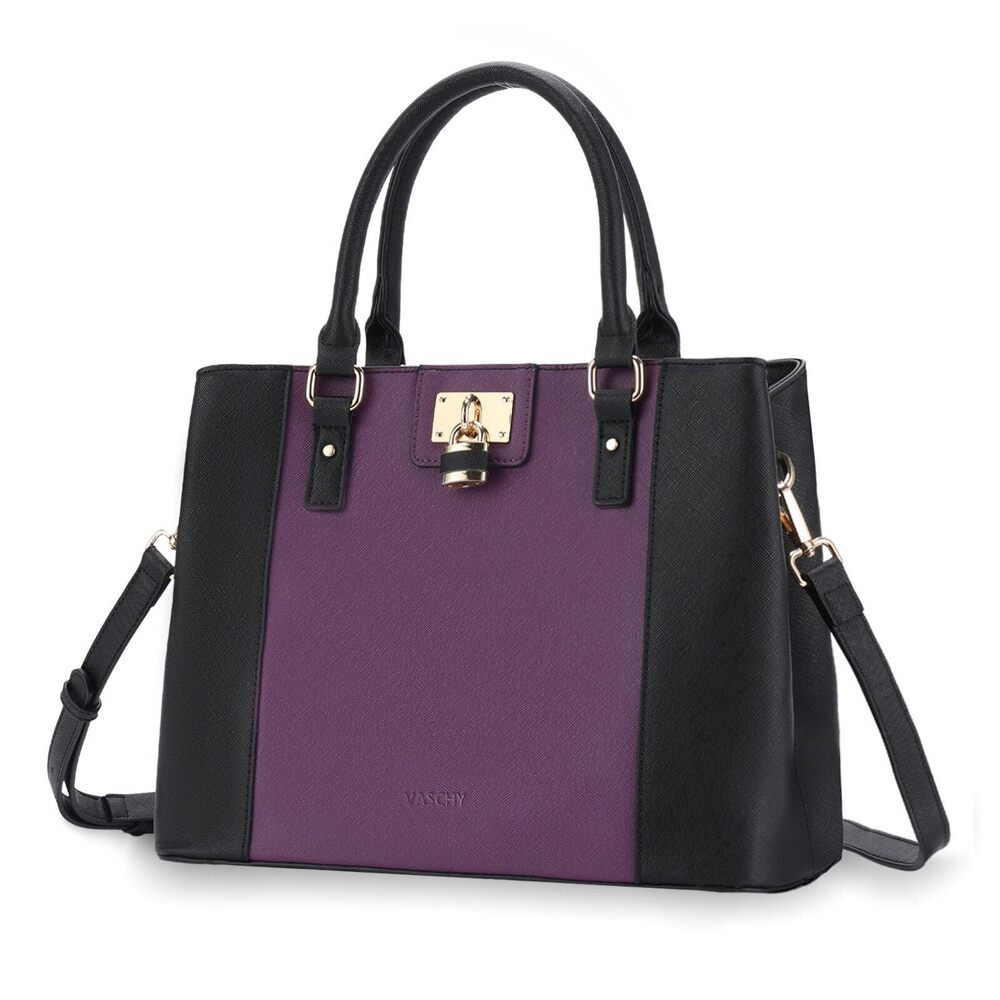 8024 Satchel Bag , Trendy Vegan Saffiano Leather Medium Purse Top Handle